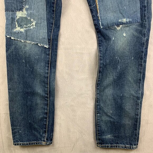 Ralph Lauren Polo Mens 33 Blue Distressed Jeans Sullivan Slim Patchwork 33x32 - Picture 3 of 16
